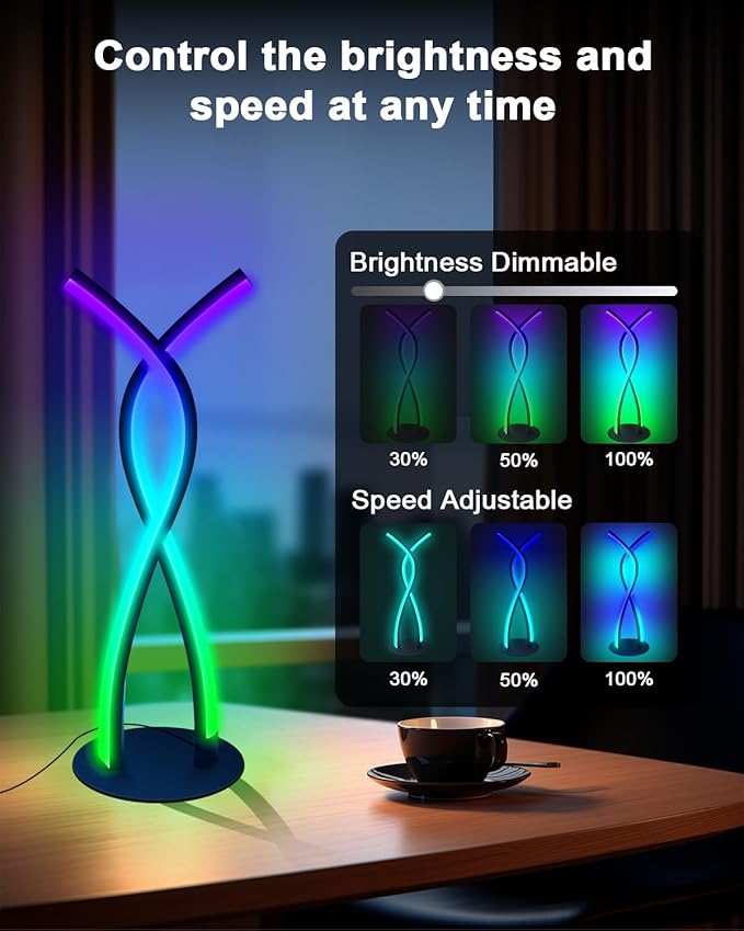 Daymeet LED Table Lamp, Modern Bedside Light Desk Nightstand Lamp RGBICW Color Changing Dimmable with Remote Music Sync Smart Bluetooth APP Control Night Light 5V USB Unique Desk Lamp for Bedroom Home-CubbioJoy