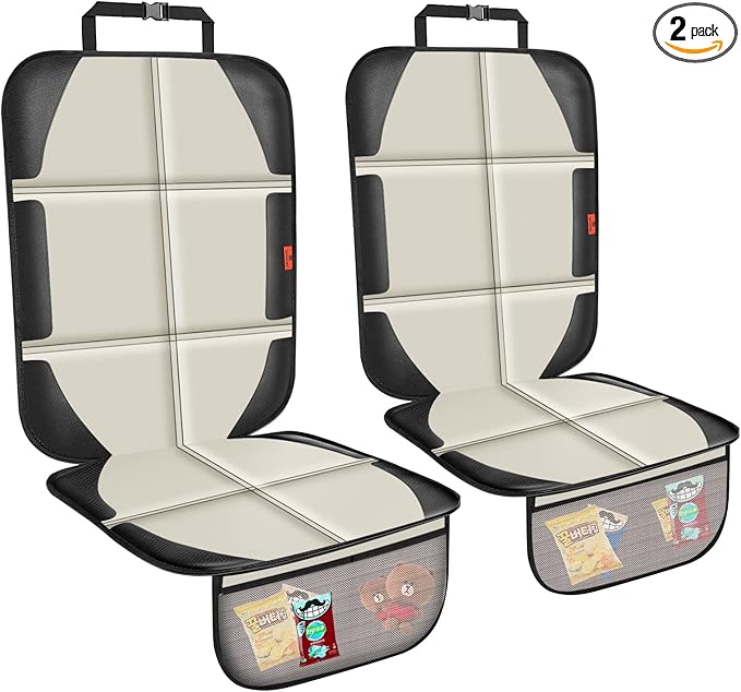 Car Seat Protector,2 Pack Car Seat Protectors Baby Carseat Waterproof Durable 600D Fabric for Child Baby Car Seat Mat Vehicle Pet Cover 2 Storage Pockets (2 Pack Beige)-CubbioJoy