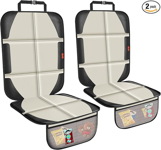 Car Seat Protector,2 Pack Car Seat Protectors Baby Carseat Waterproof Durable 600D Fabric for Child Baby Car Seat Mat Vehicle Pet Cover 2 Storage Pockets (2 Pack Beige)-CubbioJoy