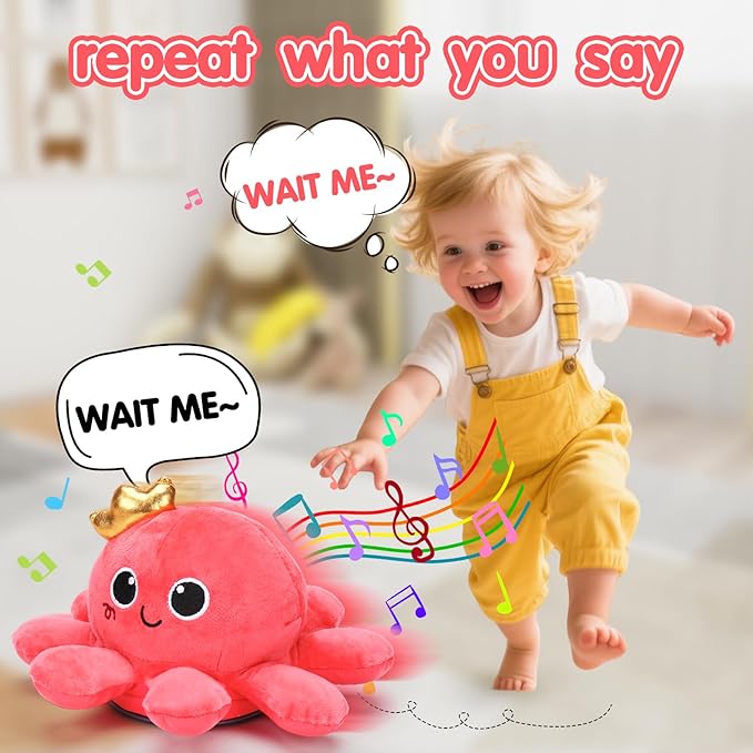 Baby Crawling & Walking Toys 6-12 Months Musical Octopus Plush Light up Stuffed Animal Dancing 1 Year Old Girl Gifts Music Sensory Walking Toy 0-6 7 8 9 Months Learning Newborn Baby Girl Birthday Gift-CubbioJoy