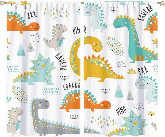 Dinosaur Curtains for Kids Boys Girls Home Decor Childish Cute Dino Animals Print Pattern Rod Pocket Blackout Window Drapes for Nursery Baby Bedroom Playroom W36xL63in 2 Panels-CubbioJoy