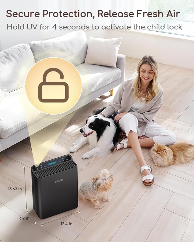 Afloia Air Purifier for Home Large Room Bedroom Up to 2000Ft² with PM2.5 Air Quality Monitor Smart Auto Mode, Washable Pre Filter Cleaner for Pet, Black-CubbioJoy