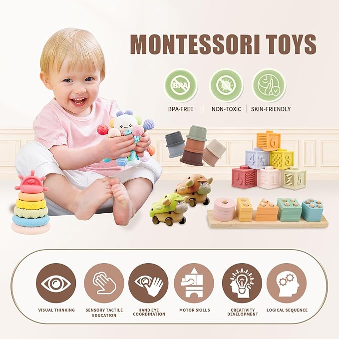 Baby Toys 6 to 18 Months, 8 in 1 Montessori Toy Set, Educational Learning Toy for Toddlers Babies Sensory Toys Newborn Infant Gifts for Boys & Girls-CubbioJoy