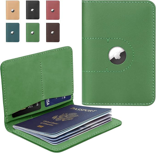 ALLIVE Genuine Leather Passport Holder With Airtag for Women Men - Travel Must-Haves, Airport Essentials, Passport Cover Gift - Green-CubbioJoy