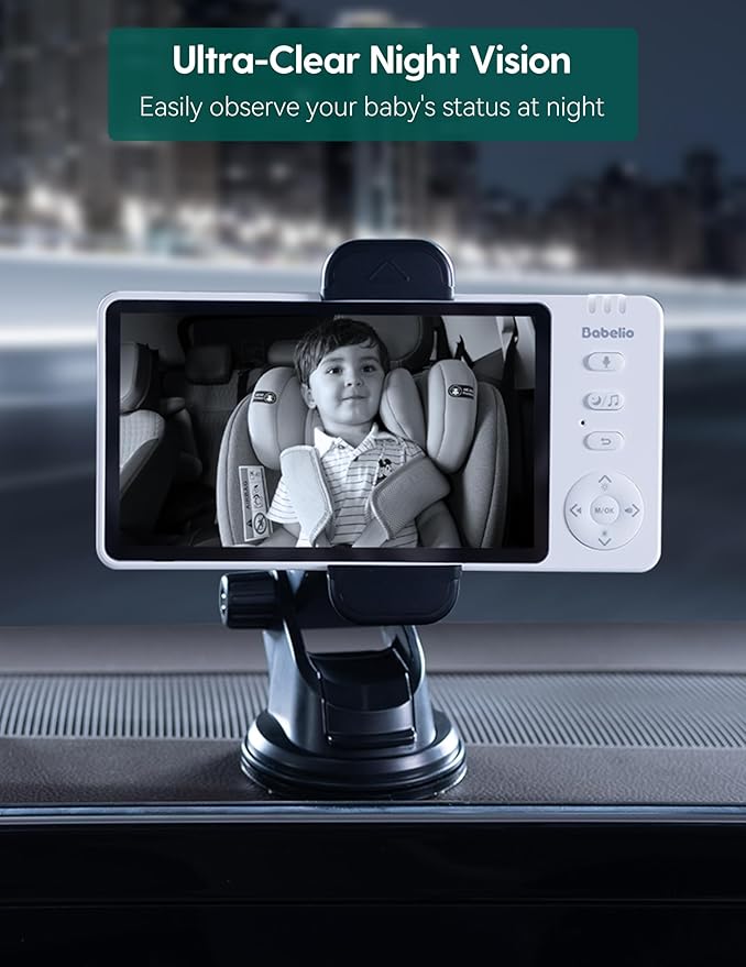 BABELIO Wireless Baby Car Camera with 5" HD Night Vision, Battery-Powered Rear Facing Car Seat Monitor for Kids and Pet, Easy Install 360° Rotatable Backseat Mirror, Newborns Travel Essentials Gifts-CubbioJoy