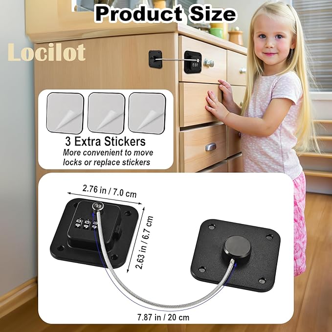 3 Pack Fridge Lock for Kids, Traceless Refrigerator Lock for Adults, Child Proof Cabinet Locks Baby Proofing, Drawer Freezer Locks for Fridge Refrigerator (Black)-CubbioJoy
