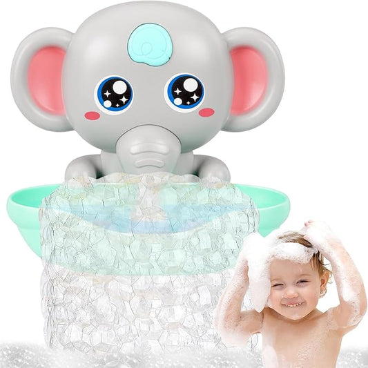 Baby Bath Toys, Magnetic Charging Music Bath Bubble Machine, Elephant Bubble Maker for Kids Ages 1-3 4-8, Toddler Bathtub Toy Gift for Boys and Girls (Grey)-CubbioJoy