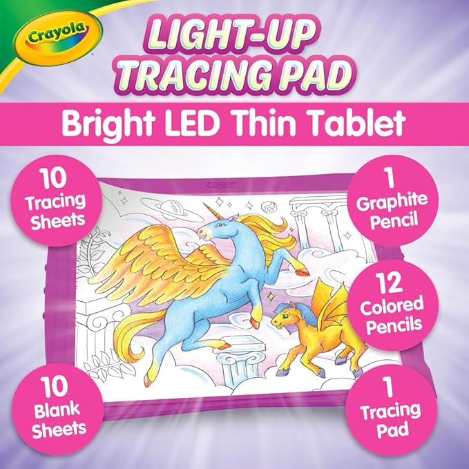 Crayola Light Up Tracing Pad - Pink, Writing & Drawing Art Kit for Kids, Kids Toys & Games, Tracing Light Box, Sketching Gifts for Girls & Boys, 6+ [Amazon Exclusive]-CubbioJoy