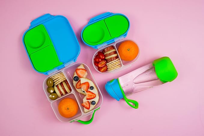 b.box Snackbox | Mini Bento Lunch Box with 2 Leakproof Compartments | Ideal for Toddlers, Kids Lunch & Snacks | Fits Whole Piece of Fruit | BPA Free - Ocean Breeze-CubbioJoy