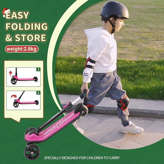 Besrey Kick Scooter for Kids Ages 3-10, 3-Wheel Folding Scooter with Adjustable Height, LED Light Wheels, Extra Wide Deck for Outdoor Activities-CubbioJoy