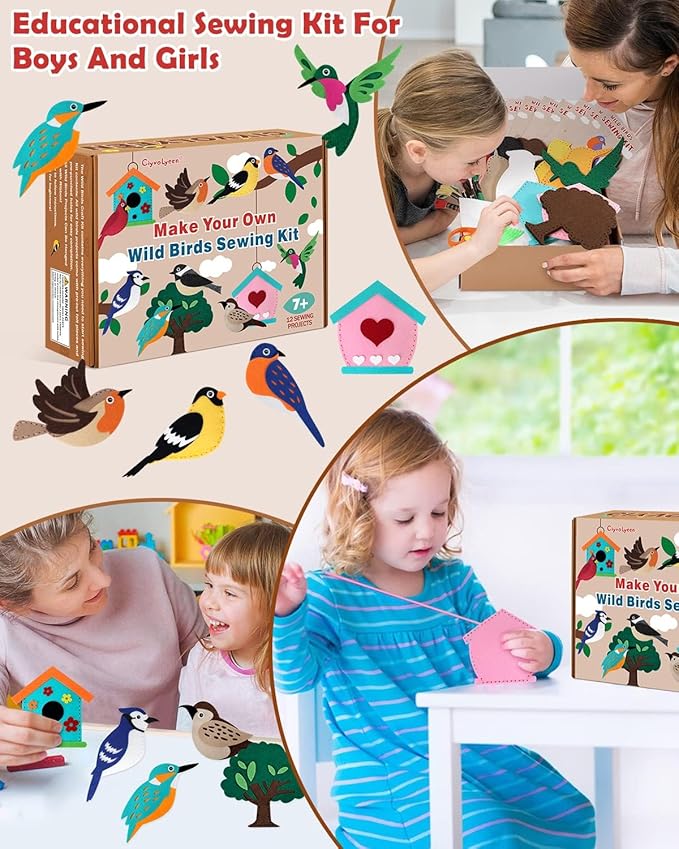 CiyvoLyeen Wild Birds Sewing Craft Kit Animal Sewing Kit for Boys and Girls Beginners Set of 12 Sewing Projects Gift for Kids-CubbioJoy