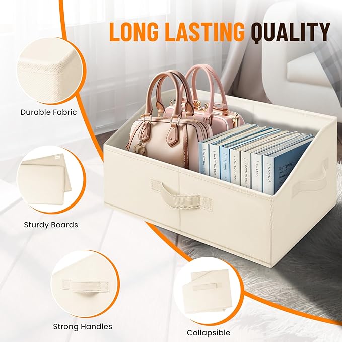 Criusia Closet Organizers Bins 4 Pack - Large Closet Shelf Organizer with Handles - Fabric Trapezoid Home Organization and Storage Baskets for Organizing Clothes Toy Blanket Towel Purse Hats-CubbioJoy