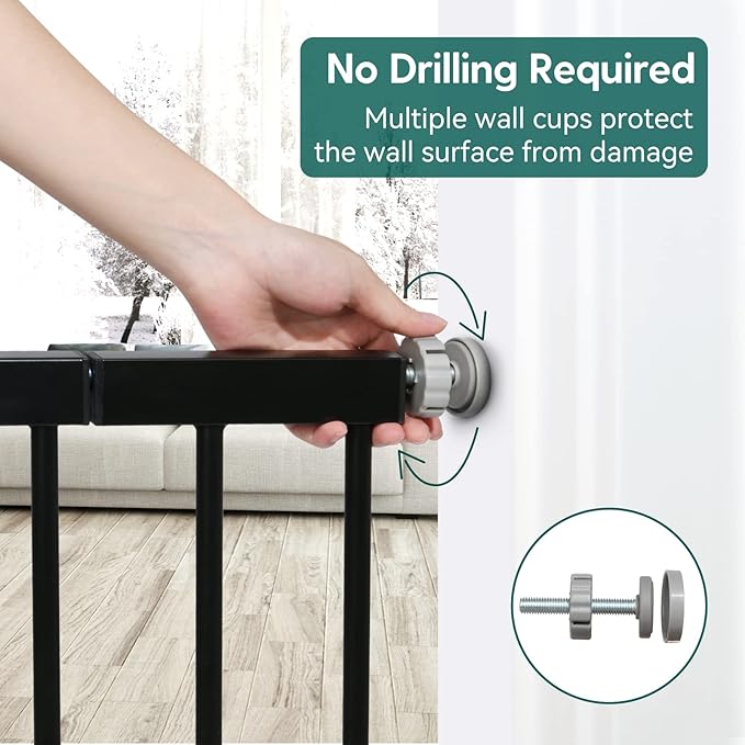 Babelio Metal Baby Gate, 29-48" Auto Close Easy Install Pet Gate, Extra Wide Walk Thru Child Safety Gate, Pressure Mounted Dog Gate for Doorways and Stairs, with Y Spindle Rods, Black-CubbioJoy