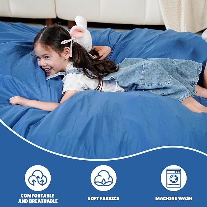 Bmag Giant Bean Bag Chair for Adults, 6FT Bean Bag Chair Convertible Bean Bag Pad, Lazy Sofa Chairs with Memory Foam Filler, Removable Washable Cover for Living Room Bedroom Office - Blue-CubbioJoy