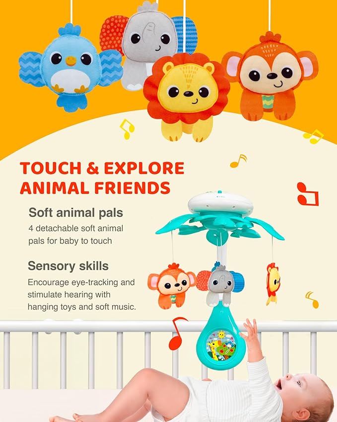 KiddoLab Baby Crib Mobile with Relaxing Music. Includes Ceiling Light Projector with Stars, Animals. Musical Crib Mobile with Timer. Nursery Toys for Babies Ages 0 and Older (New 2025 Model)-CubbioJoy