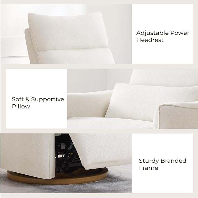 CHITA Swivel Rocker Recliner Chair, Power Nursery Glider Recliner, Nursery Rocking Chair with Adjustable Power Headrest, FSC Certified, Solid Wood Base, Cream-CubbioJoy