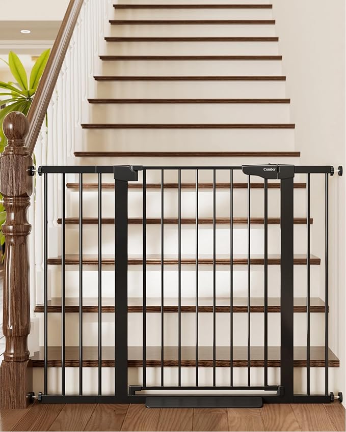 Cumbor 36" Extra Tall Baby Gate for Stairs, 29.7-48" Wide Dog Gates for Doorways, Auto Close Safety Gate for Babies and Pets, Easy Install, Pressure Mounted, Fits Doorways, Stairs, Entryways, Black-CubbioJoy
