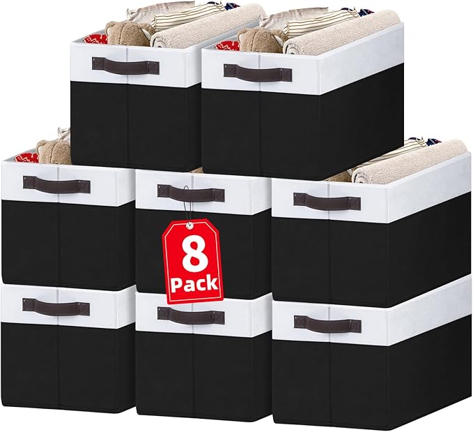 Criusia 8 Pack Large Storage Baskets for Room Organization, Multi-Purpose Bins for Closet, Shelves, Kitchen, Office, Decorative Fabric Foldable Storage Boxes with Handles (14L*10W*9.5H)-CubbioJoy