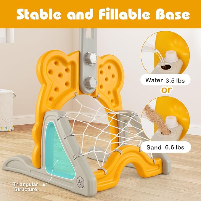 Costzon Toddler Basketball Hoop, 4-in-1 Kids Sports Activity Center with Rim, Soccer Goal, Golf, Ring Toss, Height Adjustable Kids Basketball Hoop with Fillable Base for Indoor Outdoor (Yellow Deer)-CubbioJoy