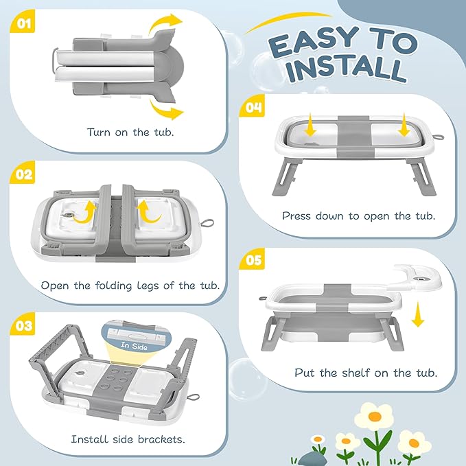 Collapsible Baby Bathtub,Baby Bath Tub with Thermometer & Soft Cushion,Baby Bathtub for Newborn to Toddler 0-36 Months,Portable Travel Baby Tub with No-Slip Feet,Baby Shower Gifts,Grey-CubbioJoy