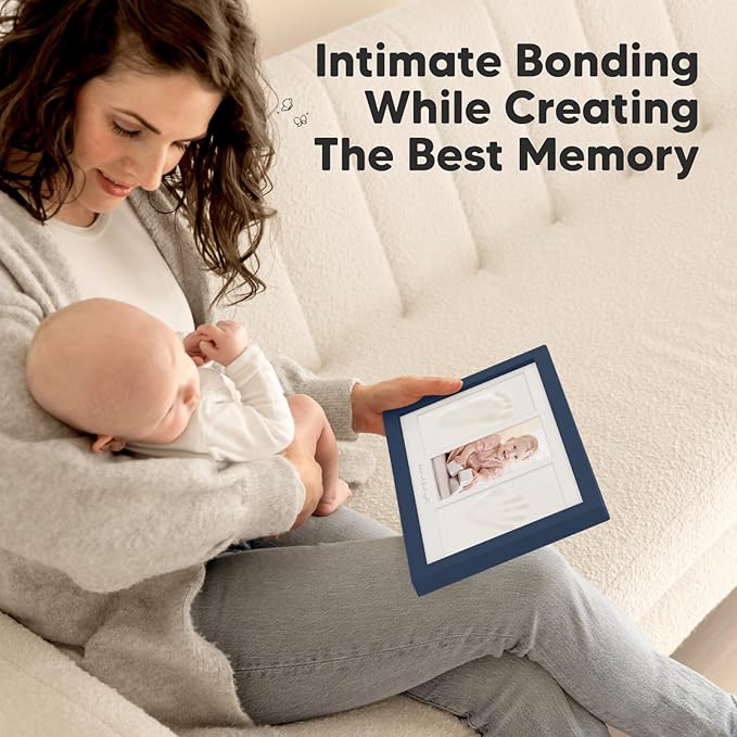 Baby Hand and Footprint Kit - Clay Handprint Keepsake Frame, Newborn Nursery Picture Frame, Personalized New Mom Gifts for Baby Shower & Registry (Midnight Blue)-CubbioJoy