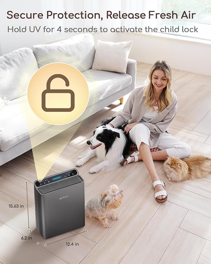 Afloia Air Purifier for Home Large Room Bedroom Up to 2000Ft² with PM2.5 Air Quality Monitor Smart Auto Mode, Washable Pre Filter Cleaner for Pet, Grey-CubbioJoy