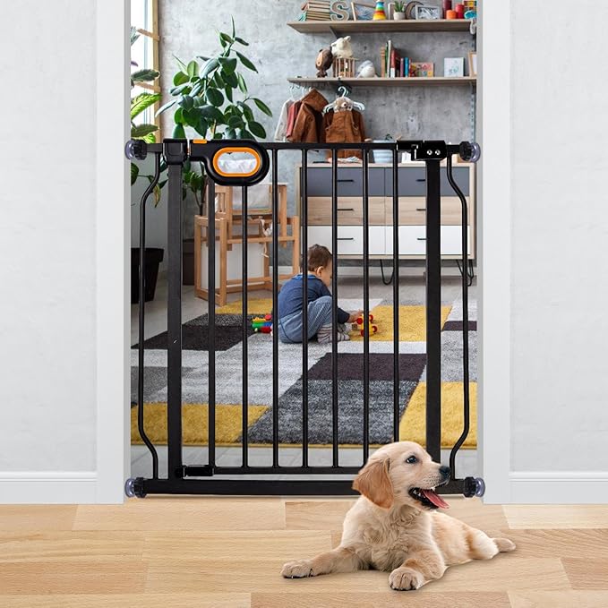 Baby Safety Gate for Stairs 29-33 Inch Wide, Safety House Gate for Baby Pet Gate with Door Pressure Mounting Gates for Kids Toddler Dogs Indoor Stairway Doorway Black (30.5'' Tall)-CubbioJoy