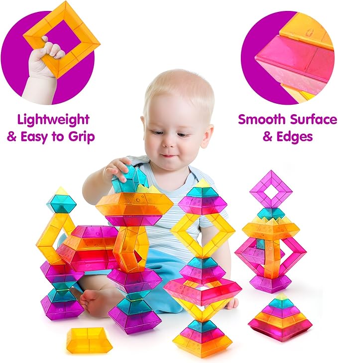Building Block Sets for Kids 3 4 5 6 Year Old, 30 Pcs Stacking Blocks Toys for Boys Girls, STEM Preschool Learning Activities Educational Light Table Toys Gifts for Toddlers Children-CubbioJoy