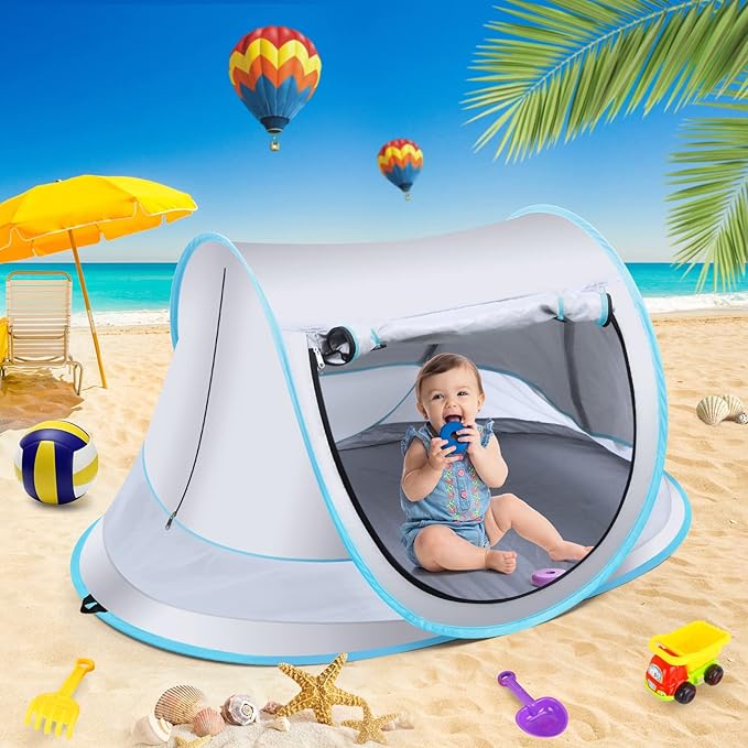 Baby Beach Tent,Large Pop Up Beach Tent Sun Shade for Beach,Portable Baby Travel Tent with Mosquito Net,Indoor Baby Play Tent,UPF 50+ UV Protection Sun Shelters for Infants-CubbioJoy