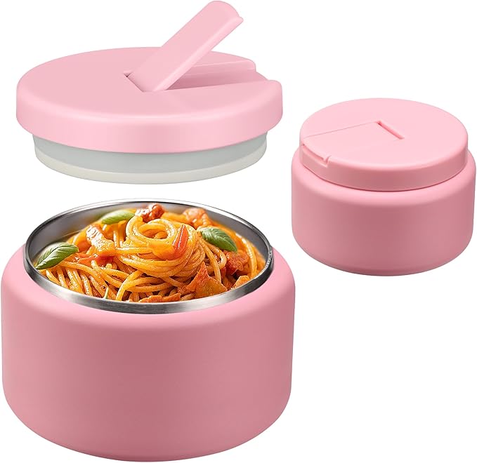 13.5oz Soup Thermo for Hot Food Kids with Buckle Lid Insulated Vacuum Food Jar Wide Mouth Leakproof Stainless Steel Lunch Container- Pink-CubbioJoy