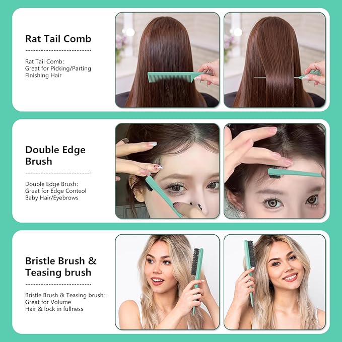 Curl Defining Brush, Curly Hair Brush, Slick Back Hair Brush, For Combing and Shaping Curls in All Hairstyles to Reduce Pulling (Green)-CubbioJoy
