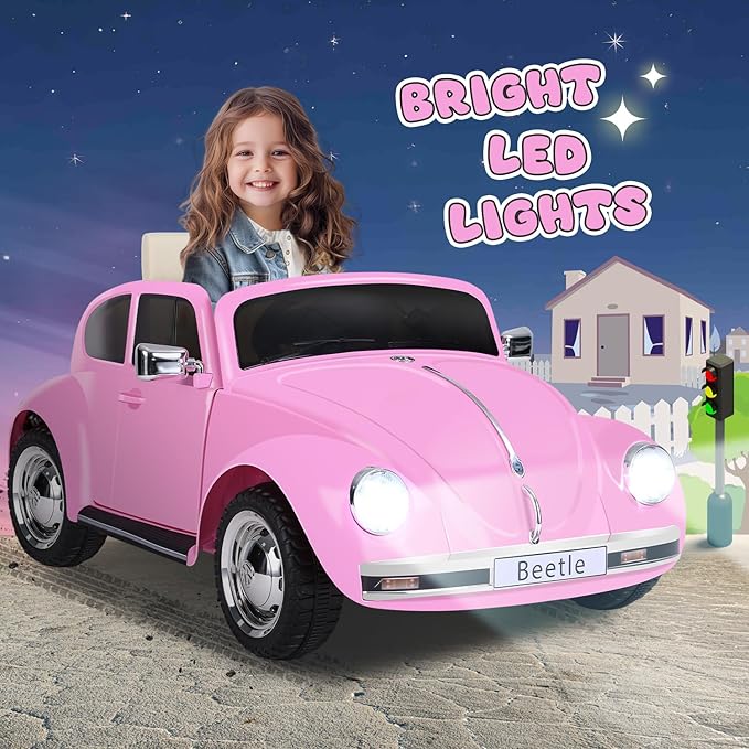 12V Kids Electric Car, Power Wheels with Remote Control, Ride on Car Toys with LED Light, 3 Speeds, Music, Pink-CubbioJoy