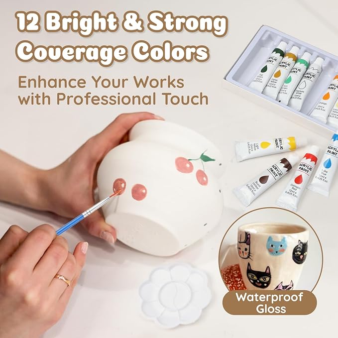 Air Dry Clay for Adults - Pottery kit for Beginne,Air Dry Clay w/Air Dy Clay Tools,White Dry Clay,Sculpting Tools, Gloss Varnish,DIY Plate Making Kit for Arts & Crafts,Christmas Gift-CubbioJoy