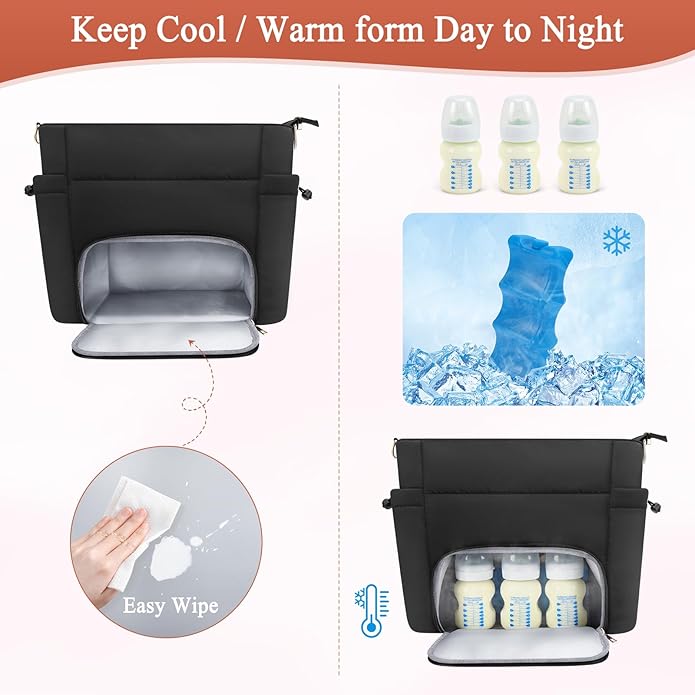 Diaper Bag Tote for Working Mom, Breastmilk Cooler Bag with Insulated Compartment, Breast Pump Tote Bag with Ice Pack for Cooler & 15‘’ Laptop Sleeve, Baby Bottle Cooler bag for Nursing, Work, Travel-CubbioJoy