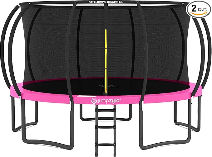 JUMPZYLLA Trampoline Outdoor 8FT 10FT 12FT 14FT 15FT 16FT with Enclosure and Ladder, ASTM Approved Recreational Trampoline for Kids and Adults, Anti-Rust Coated Frame-CubbioJoy