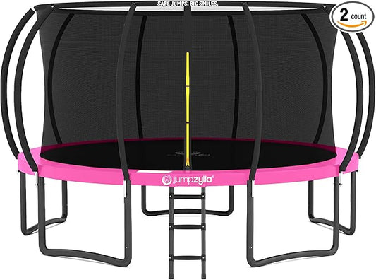 JUMPZYLLA Trampoline Outdoor 8FT 10FT 12FT 14FT 15FT 16FT with Enclosure and Ladder, ASTM Approved Recreational Trampoline for Kids and Adults, Anti-Rust Coated Frame-CubbioJoy