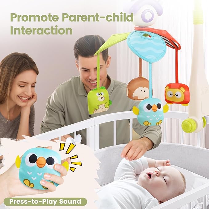 CUTE STONE Baby Crib Mobile with Music and Lights, Nursery Crib Mobile with Remote Control, Detachable Hanging Mobile for 3+ Months Newborn Babies, Fits Cribs and Strollers-CubbioJoy