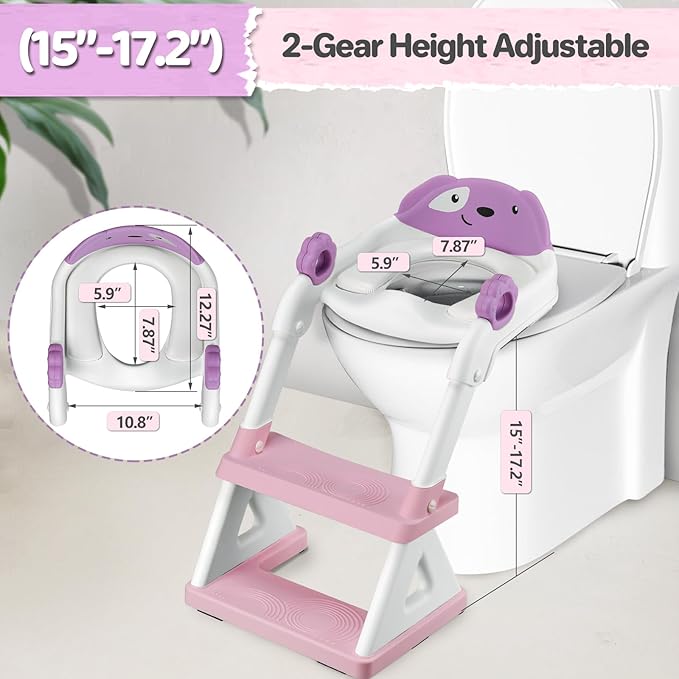 2 In 1 Potty Training Toilet Seat & Toddler Step Stool, Bottom Triangle Stability Toddler Toilet Seat, Adjustable Step & Seat Height Potty Seats for Toddlers Boys Girls (Purple)-CubbioJoy