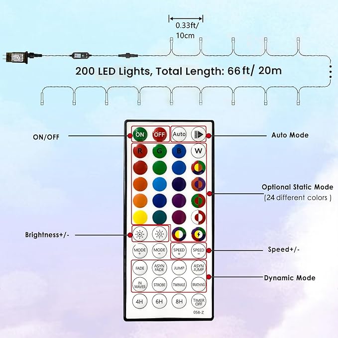 Albelt Smart Color Changing Halloween Lights, Christmas Decoration Lights with Remote & Timer, 66 FT 200 LED RGB Twinkle Fairy String Light Waterproof for Indoor Outdoor Fall Xmas Tree Decor-CubbioJoy