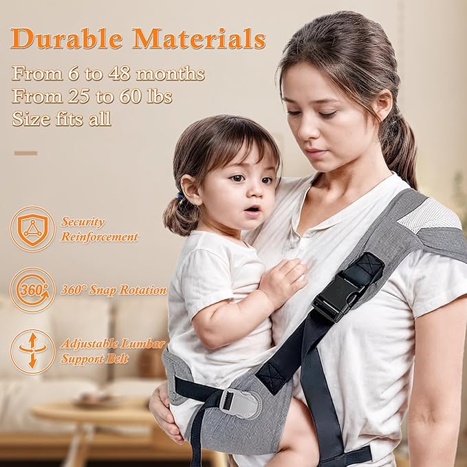 Baby Carrier Newborn to Toddler-Adjustable Baby Sling Carrier,Toddler Carrier for 25-60lbs,Comfortable to Baby Sling for Hands-Free Carrying (Gray)-CubbioJoy