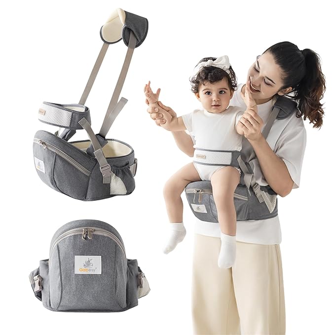 Baby Carrier with Hip Seat Adjustable Strap Huge Storage 4-in-1Toddler Carrier Enhanced Lumbar Support Ergonomic Baby Hip Carrier for Newborns & Toddlers Gray-CubbioJoy