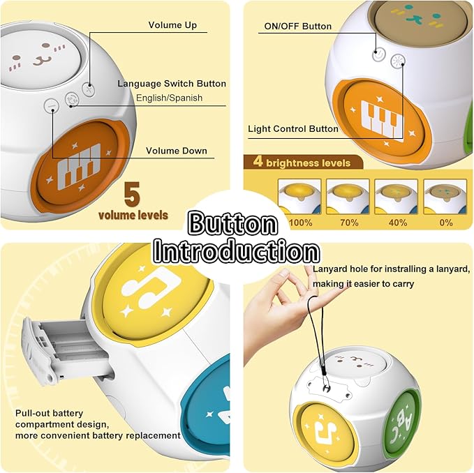 Bilingual Educational Baby Toy - Musical Learning Cube Baby Sensory Cube 6-in-1 with Lights Music for 6-18 Months, Toddler Activity Toy for Home Travel First Birthday Gift for 1 Year Old Boys Girls-CubbioJoy