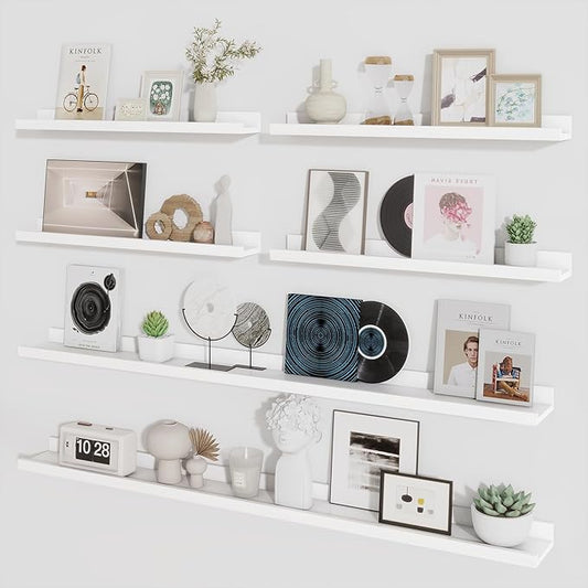 Axeman Picture Ledge Shelf, Floating Shelves for Wall Decor Storage Set of 6, 55 inch Floating Wall Mounted Shelves, Wall Shelves with Lip for Living Room, Bedroom, Nursery, Bathroom, Kitchen, White-CubbioJoy