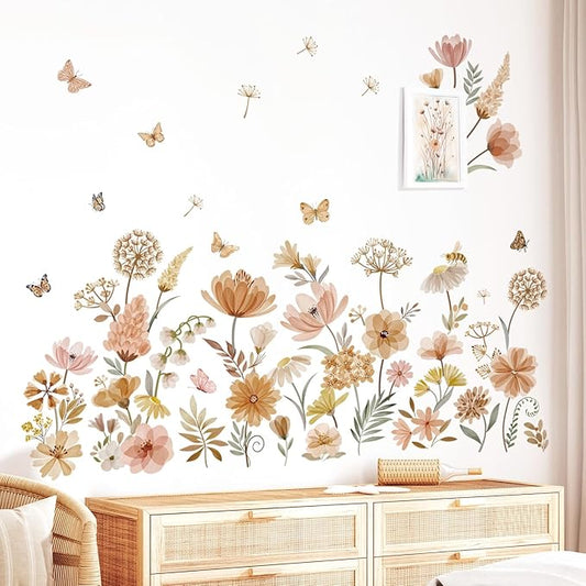 decalmile Boho Flower Wall Decals Wildflower Dandelion Grass Wall Stickers Girls Bedroom Living Room Kitchen Wall Decor-CubbioJoy