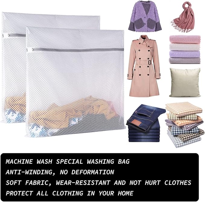 2 XX-Large Honeycomb Mesh Laundry Bag Delicates Durable for Washing Machine,24 x 24 Inches lingerie bags for Laundry, Travel Storage Organize Bag for Cotton Clothes,Sheet,Sweater, Shoes-CubbioJoy