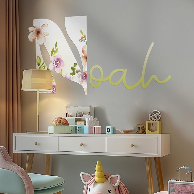 CRYPTONITE Personalized Name Flower Wall Decor | Custom Decal for Baby Nursery | Girl Bedroom Decor | Baby Girl Room (B. Flowers)-CubbioJoy