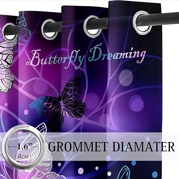 Butterfly Window Curtain Panels Purple Blackout Girls Curtains for Bedroom 2 Panels Curtains 84 inch Length for Girls Bedroom Nursery Room Grommet Top Thermal Insulated Curtains, 82" x 84"-CubbioJoy