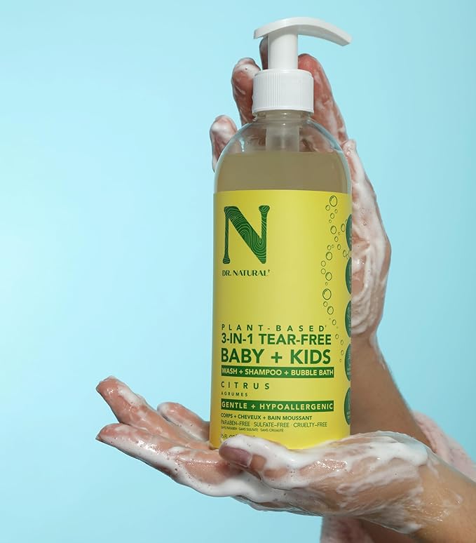 Dr. Natural 3-in-1 Tear-Free Baby Plus Kids Soap - Head-to-Toe Soap and Shampoo - Sensitive Skin Moisturizing Body Wash - Citrus - 16 oz-CubbioJoy