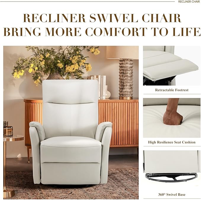 COLAMY Faux Leather Swivel Recliner Chair with Footrest, High Back with Double-Layer Cushion, Glider Recliner for Nursery & Living Room, Bedroom, Beige-CubbioJoy