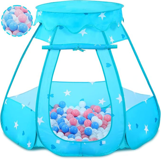 Baby Ball Pit for Toddler with 50 Balls, Kids Pop Up Play Tent for Girls, Princess Toys for Children Indoor & Outdoor Playhouse with Carry Bag (Bule: Pink/White/Babyblue, 109x90cm/50 Balls)-CubbioJoy